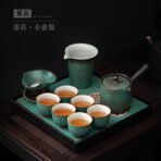 Light luxury dark green ice crack tea set