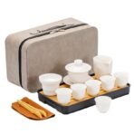 Chinese White Suet Jade Ceramic Tea Set - Image 4