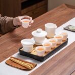Chinese White Suet Jade Ceramic Tea Set - Image 2